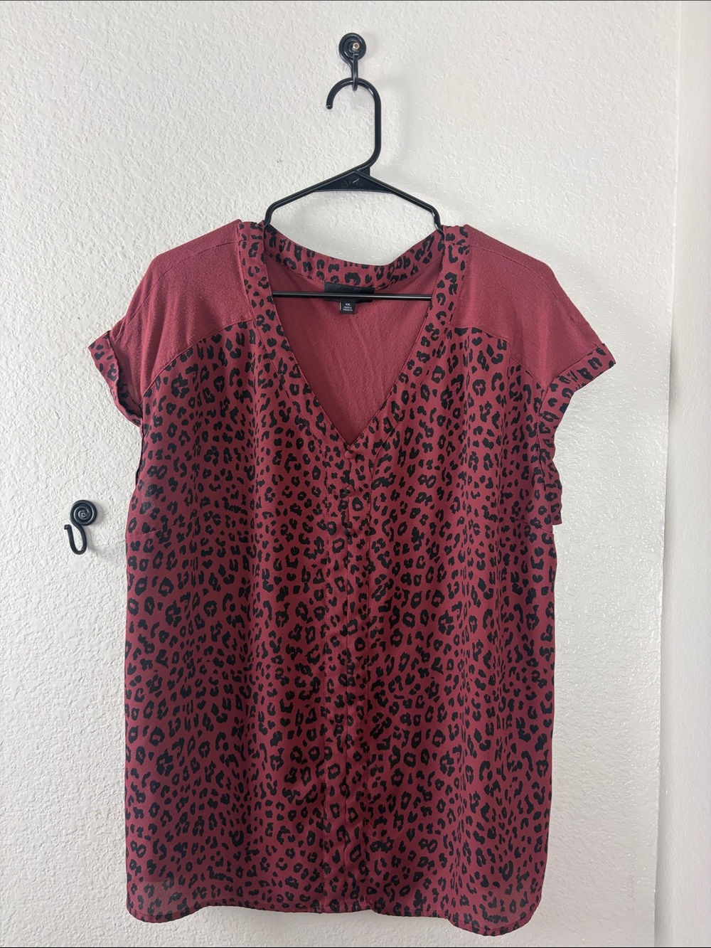 Fortune + Ivy Burgundy Leopard Print V-Neck Blouse Size XXL NC0149